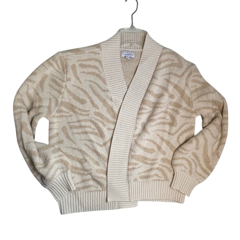 Mud Pie Zebra Tiger Stripe Cardigan Tan Cream Womens S/M Open Front